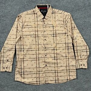VIP Collection Button Up Shirt Mens Size‎ 3XL Beige Plaid Long Sleeve Casual